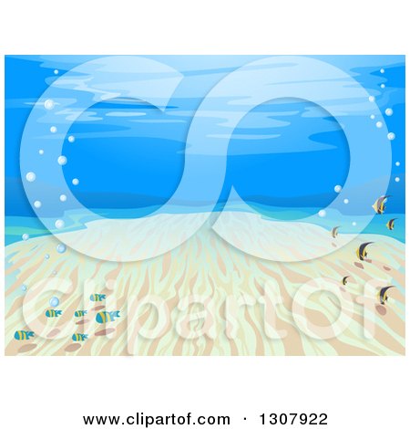 Clipart of a Sandy Ocean Floor with Tropical Fish and Bubbles - Royalty Free Vector Illustration by BNP Design Studio