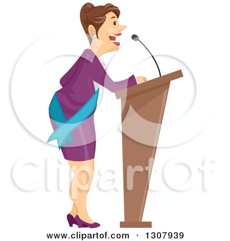 Clipart of a Brunette White Business Woman or Politician Speaking at a Podium - Royalty Free Vector Illustration by BNP Design Studio