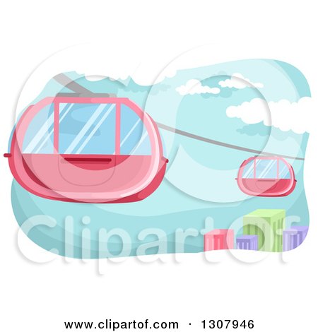 Clipart of Cable Cars over a City Against Blue Sky - Royalty Free Vector Illustration by BNP Design Studio
