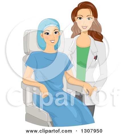Clipart of a Caring Brunette White Female Doctor Visiting with a Woman in Seated in a Chair - Royalty Free Vector Illustration by BNP Design Studio