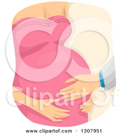 Clipart of a Doctor's Hand Touching a White Pregnant Woman's Belly - Royalty Free Vector Illustration by BNP Design Studio