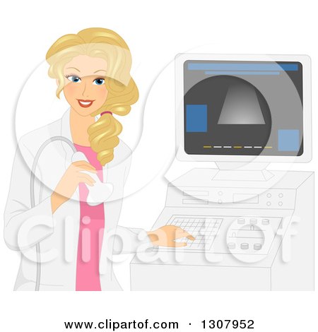Clipart of a Happy Blond White Female Ultrasound Technician - Royalty Free Vector Illustration by BNP Design Studio