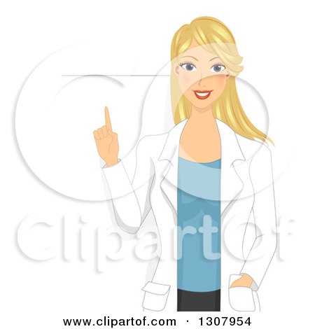 Clipart of a Happy Blond White Female Doctor or Veterinarian Giving a Lecture over a Blank Sign - Royalty Free Vector Illustration by BNP Design Studio