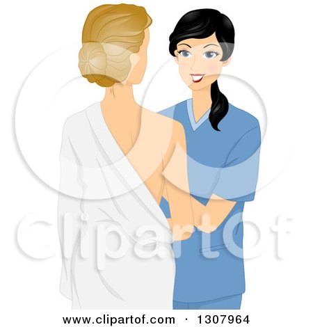 Clipart of a Black Haired Female Doctor Examining a Patient's Breasts - Royalty Free Vector Illustration by BNP Design Studio
