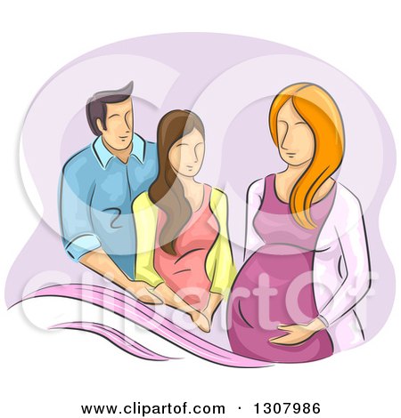 Clipart of a Sketched White Couple and Surrogate Pregnant Woman - Royalty Free Vector Illustration by BNP Design Studio