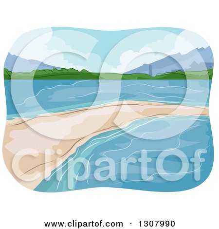 Clipart of a Sketched Sand Bar in the Ocean - Royalty Free Vector Illustration by BNP Design Studio