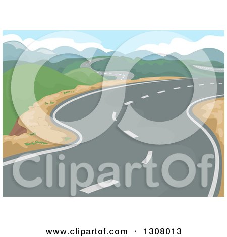 Clipart of a Curving Road Through a Landscape of Hills - Royalty Free Vector Illustration by BNP Design Studio