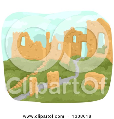 Clipart of a Hillside Ancient City in Ruins - Royalty Free Vector Illustration by BNP Design Studio