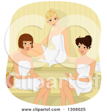 Clipart of a Group of Female Friends Talking in a Sauna - Royalty Free Vector Illustration by BNP Design Studio