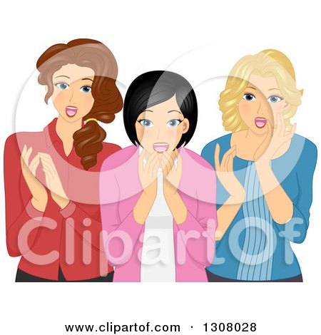 Clipart of Three Excited Young Owmen Gawking - Royalty Free Vector Illustration by BNP Design Studio