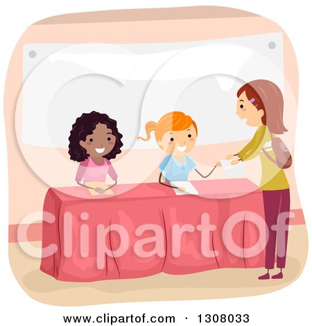 Clipart of Teenage Girls Recruiting Members for a Club - Royalty Free Vector Illustration by BNP Design Studio