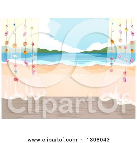 Clipart of a Beach Cottage Porch with Sheer Curtains and a View - Royalty Free Vector Illustration by BNP Design Studio