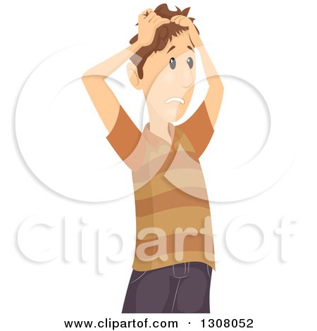 Clipart of a Confused Brunette White Man Pulling His Hair - Royalty Free Vector Illustration by BNP Design Studio