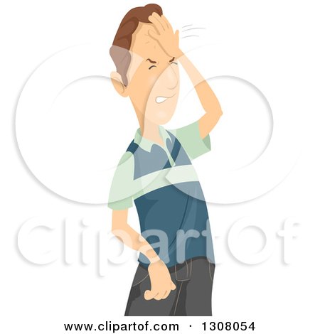 Clipart of a Frustrated Brunette White Man Hitting His Head - Royalty Free Vector Illustration by BNP Design Studio