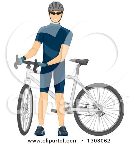 Clipart of a White Male Cyclist Standing by His Bicycle - Royalty Free Vector Illustration by BNP Design Studio