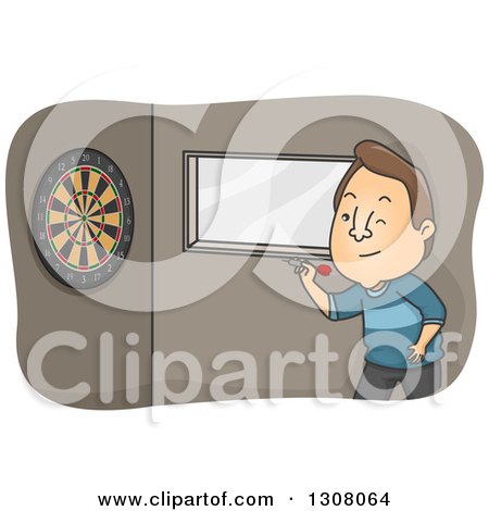 Clipart of a Cartoon Brunette White Man Throwing Darts - Royalty Free Vector Illustration by BNP Design Studio