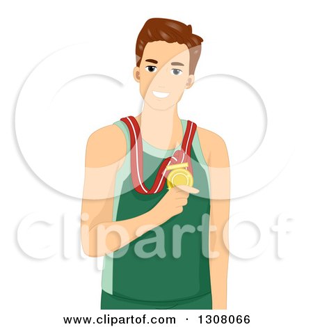 Clipart of a Brunette White Athlete Wearing a Gold Medal - Royalty Free Vector Illustration by BNP Design Studio