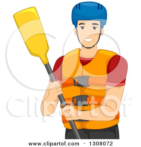 Clipart of a Happy Young White Man with Rafting Gear - Royalty Free Vector Illustration by BNP Design Studio
