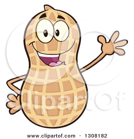 Clipart of a Happy Peanut Mascot Character Waving - Royalty Free Vector Illustration by Hit Toon