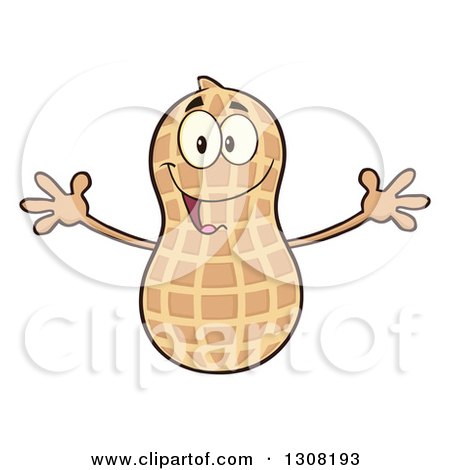 Clipart of a Happy Peanut Mascot Character with Open Arms - Royalty Free Vector Illustration by Hit Toon