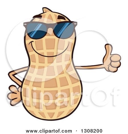 Clipart of a Happy Peanut Mascot Character Wearing Sunglasses and Giving a Thumb up - Royalty Free Vector Illustration by Hit Toon
