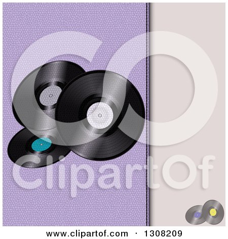 Clipart of a Split Purple and Leather Background with Vinyl Music Records - Royalty Free Vector Illustration by elaineitalia