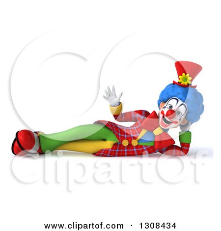 Clipart of a 3d Clown Character Resting on His Side and Waving - Royalty Free Illustration by Julos