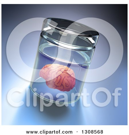 Clipart of a 3d Human Brain in a Specimen Jar - Royalty Free Illustration by Mopic