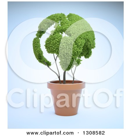 Clipart of a 3d Leafy Globe Plant in a Terra Cotta Pot, over Blue - Royalty Free Illustration by Mopic
