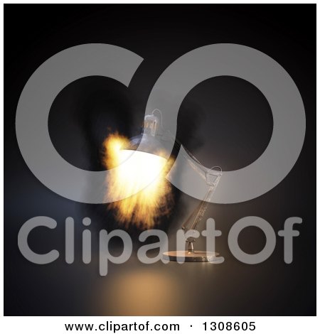 Clipart of a 3d Desk Lamp Shining Fire, on Black - Royalty Free Illustration by Mopic