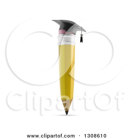 Clipart of a 3d Yellow Pencil Wearing a Graduation Cap - Royalty Free Illustration by Mopic