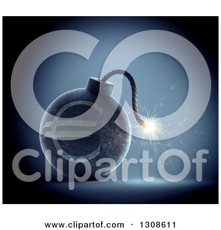 Clipart of a 3d Euro Currency Symbol Bomb with a Lit Fuse - Royalty Free Illustration by Mopic