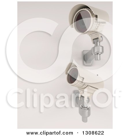 Clipart of 3d Two White HD CCTV Security Surveillance Cameras Mounted on a Wall, on off White - Royalty Free Illustration by KJ Pargeter