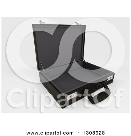 Clipart of a 3d Open Black Professional Briefcase on Shaded White 2 - Royalty Free Illustration by KJ Pargeter