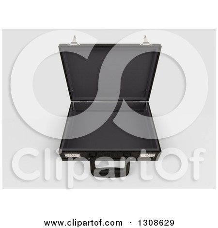 Clipart of a 3d Open Black Professional Briefcase on Shaded White 3 - Royalty Free Illustration by KJ Pargeter