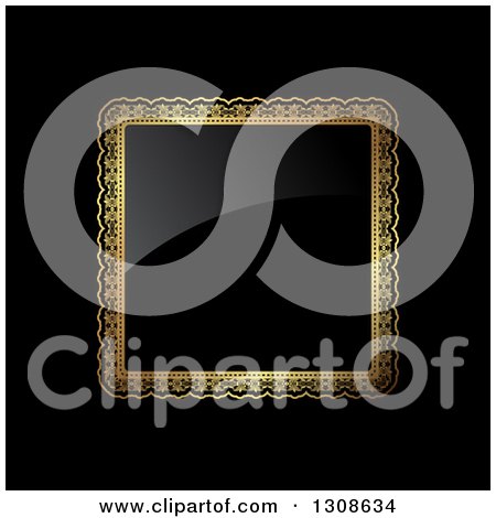 Clipart of a Black Shiny Plaque with a Gold Frame, on Black - Royalty Free Vector Illustration by KJ Pargeter