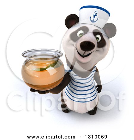 Clipart of a 3d Happy Sailor Panda Holding up a Honey Jar - Royalty Free Illustration by Julos
