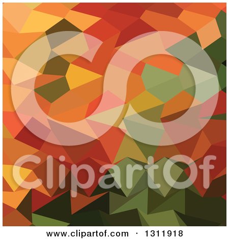 Clipart of a Low Poly Abstract Geometric Background of Greens and Orange - Royalty Free Vector Illustration by patrimonio