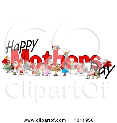 Clipart of Happy Mothers Day Text with Children and Adults - Royalty Free Illustration by djart