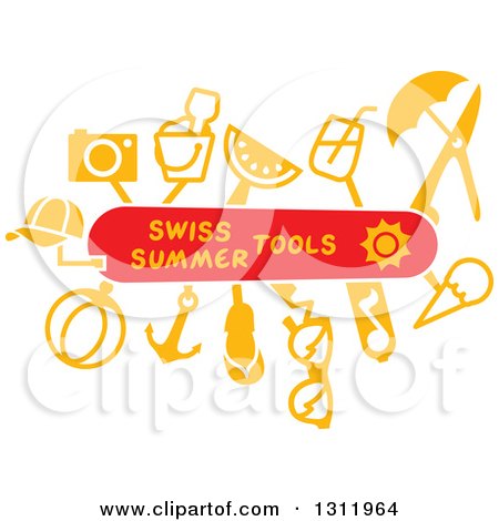 Clipart of a Swiss Army Knife with Summer Tools - Royalty Free Vector Illustration by Zooco