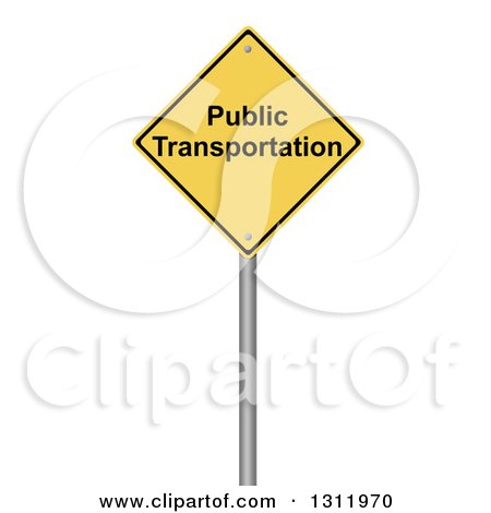 Clipart of a 3d Yellow PUBLIC TRANSPORTATION Warning Sign, on White - Royalty Free Illustration by oboy