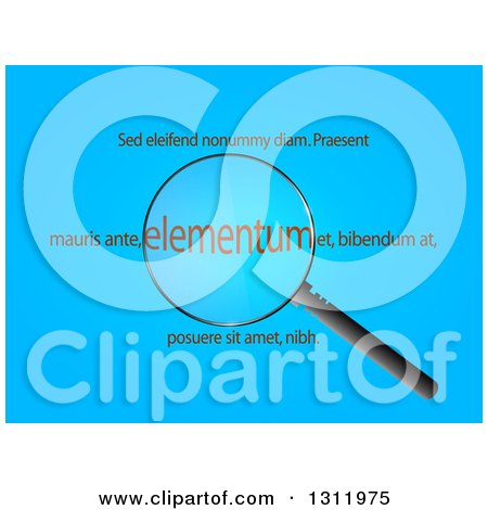 Clipart of a Magnifying Glass Zooming in on Sample Text over Blue - Royalty Free Vector Illustration by elaineitalia