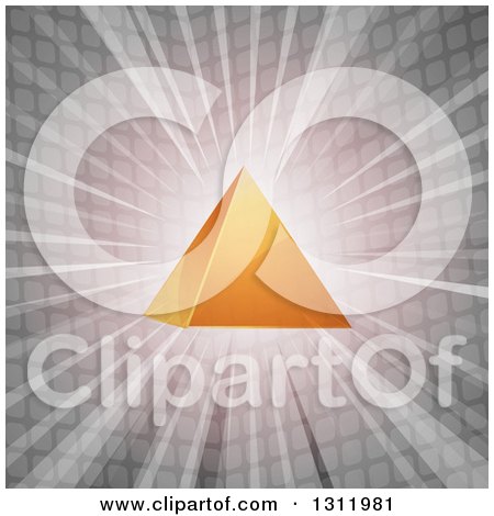 Clipart of a 3d Orange Pyramid over a Burst of Light and Gray Tiles - Royalty Free Vector Illustration by elaineitalia