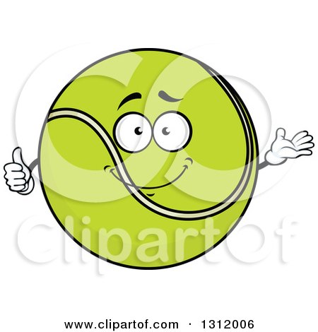 Clipart of a Cartoon Tennis Ball Character Giving a Thumb up and Presenting - Royalty Free Vector Illustration by Vector Tradition SM