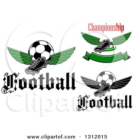 Clipart of Winged Cleats and Soccer Balls with Text - Royalty Free Vector Illustration by Vector Tradition SM
