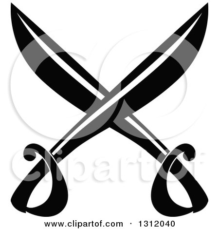 Clipart of a Black and White Crossed Swords Version 34 - Royalty Free Vector Illustration by Vector Tradition SM