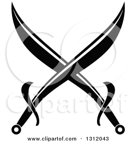 Clipart of a Black and White Crossed Swords Version 26 - Royalty Free Vector Illustration by Vector Tradition SM