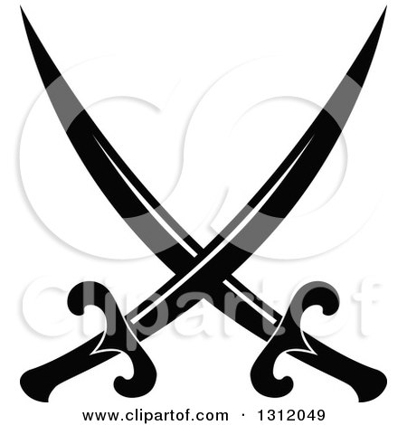 Clipart of a Black and White Crossed Swords Version 32 - Royalty Free Vector Illustration by Vector Tradition SM