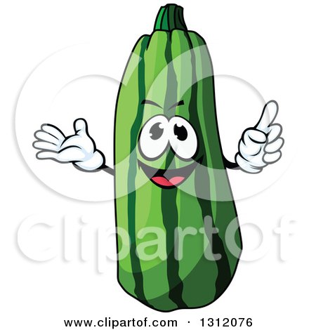 Clipart of a Cartoon Zucchini Character Holding up a Finger and Presenting - Royalty Free Vector Illustration by Vector Tradition SM