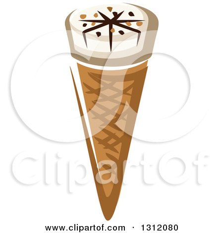 Clipart of a Cartoon Waffle Ice Cream Cone with Nuts and Fudge - Royalty Free Vector Illustration by Vector Tradition SM